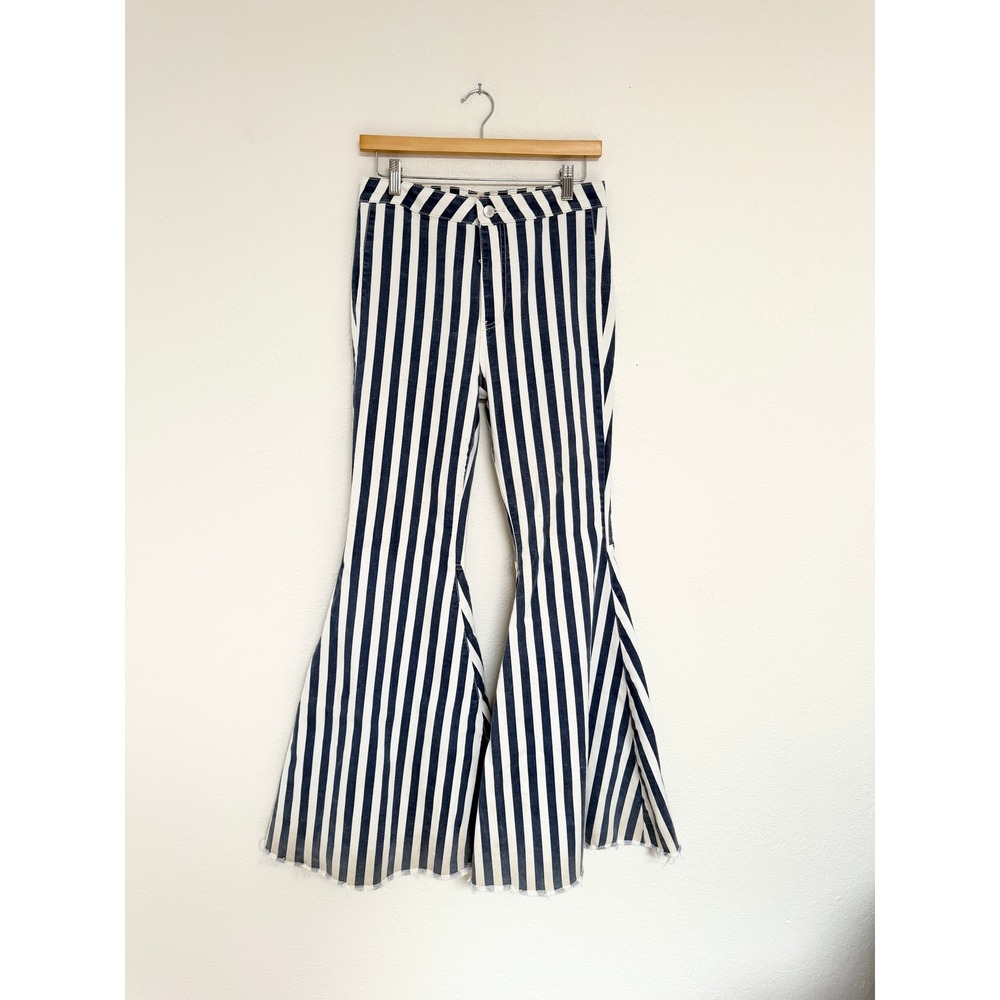 Free People We The Free Just Float On Striped Flare Jeans Navy White 28